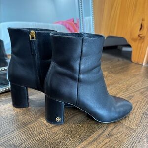Tory Burch Black Ankle Boots with Gold Zipper